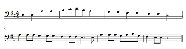 Baa Baa Black Sheep written in the bass clef